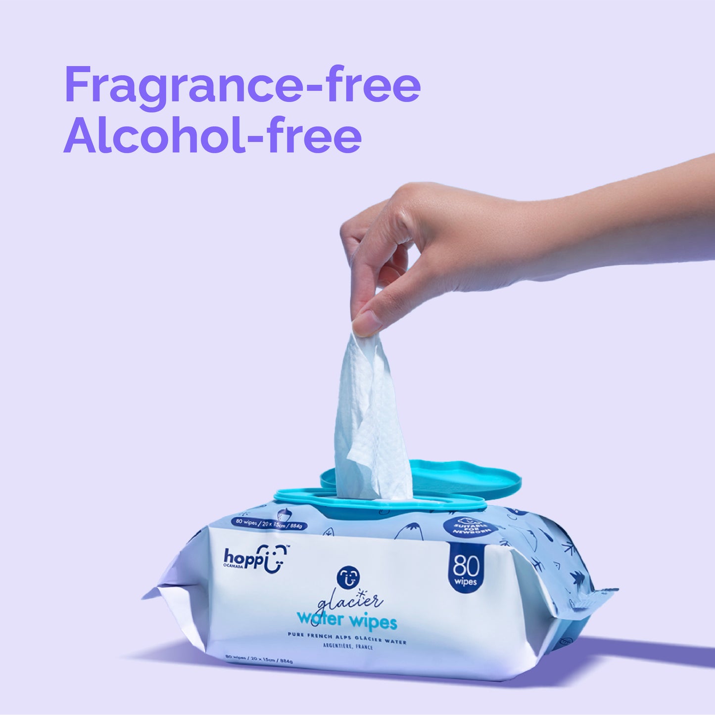 Hoppi Glacier Luxury Water Wipes (20 Wipes x 5 packs) Water from French Alps