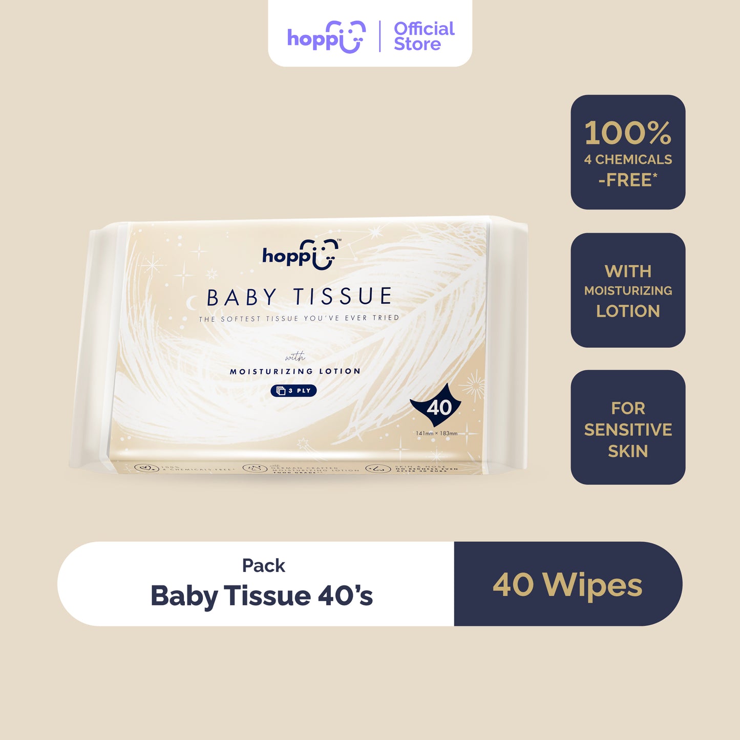 Hoppi RoyalDream Baby Tissue 40 Sheets - 1 Pack