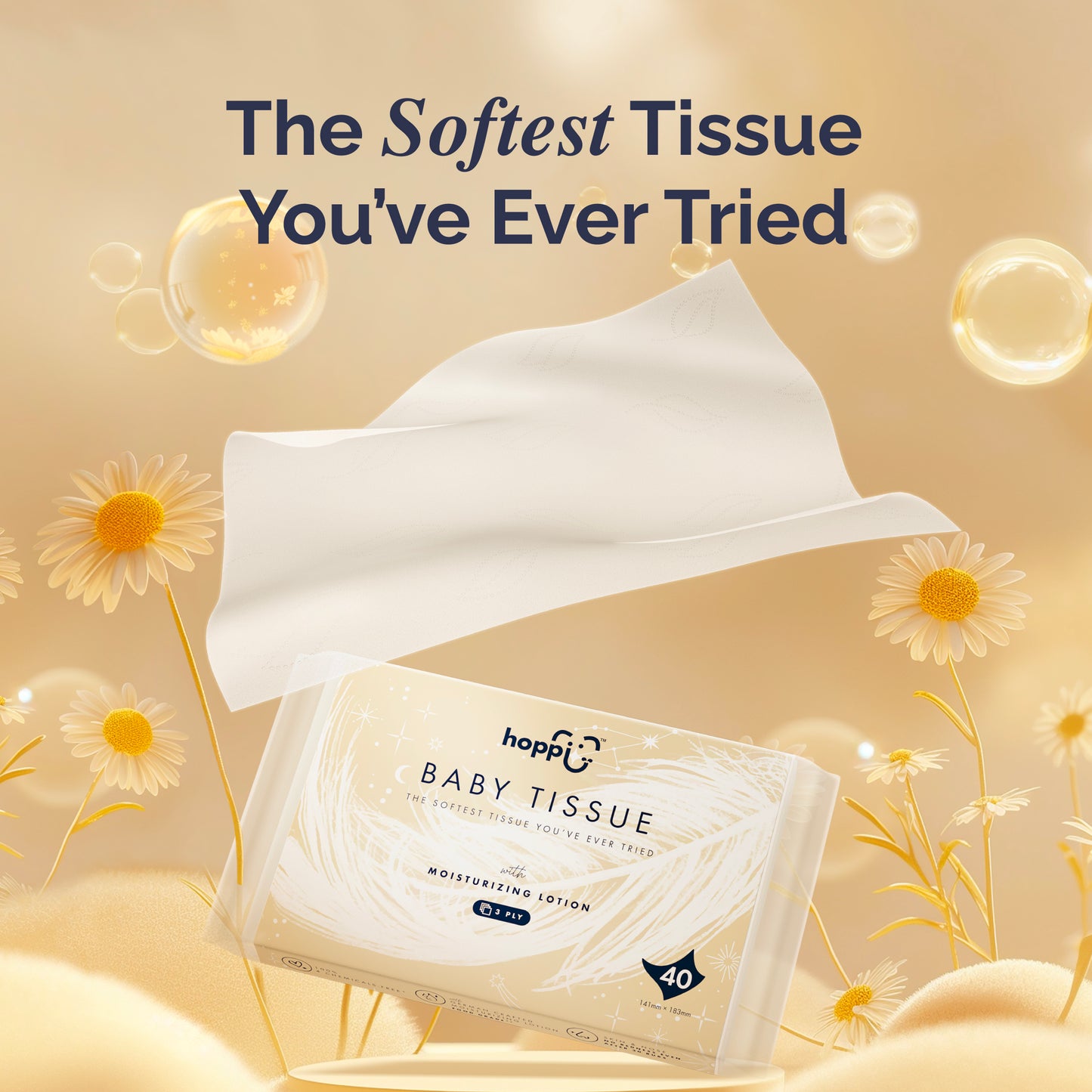 Hoppi RoyalDream Baby Tissue (40 Wipes x 10 Packs)