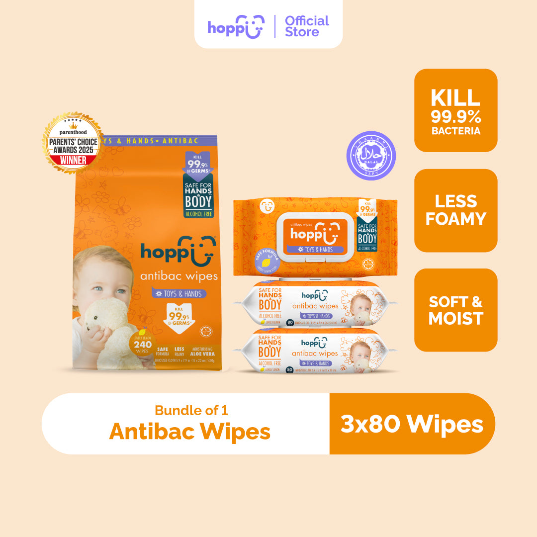 Hoppi Antibacterial Wipes (80 Wipes x 3 Packs)