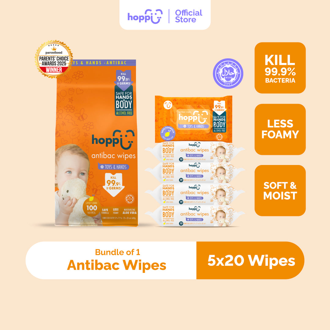 Hoppi Antibacterial Wipes (20 Wipes x 5 Packs)