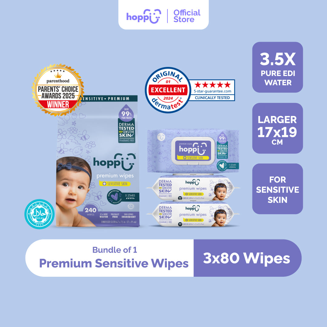 Hoppi Premium Wipes Dermatologically Tested (80 Wipes x 3 Packs)