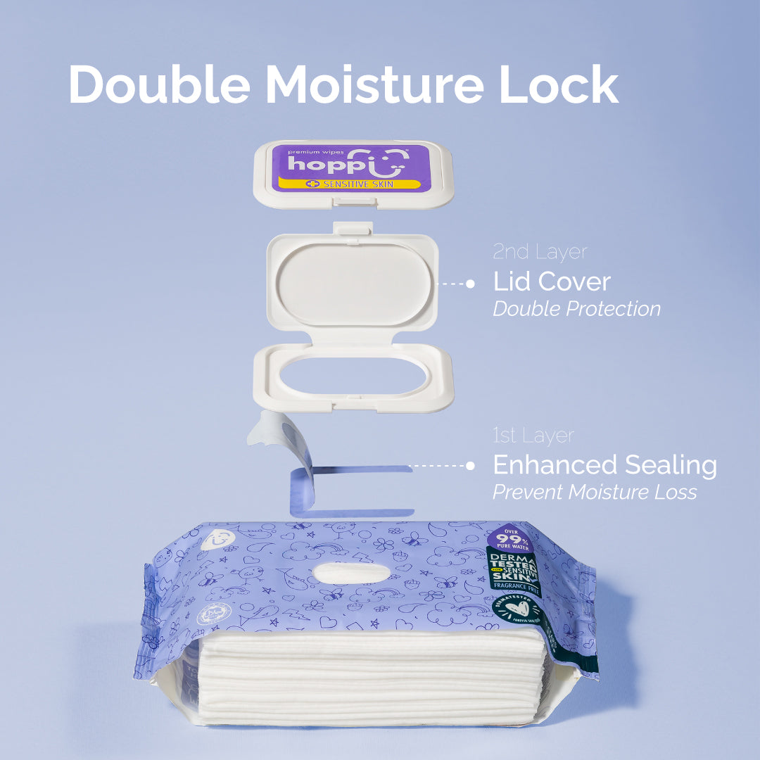 Hoppi Premium Wipes Dermatologically Tested (80 Wipes x 3 Packs)