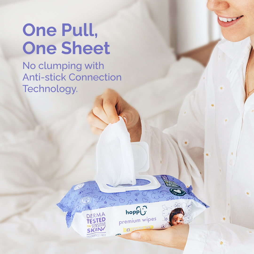 Hoppi Premium Wipes Dermatologically Tested (20 Wipes x 5 Packs)