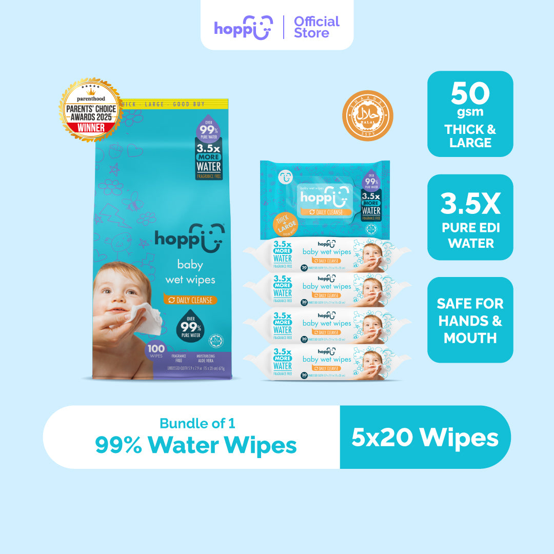 Hoppi Baby Wet Wipes (20 Wipes x 5 Packs)
