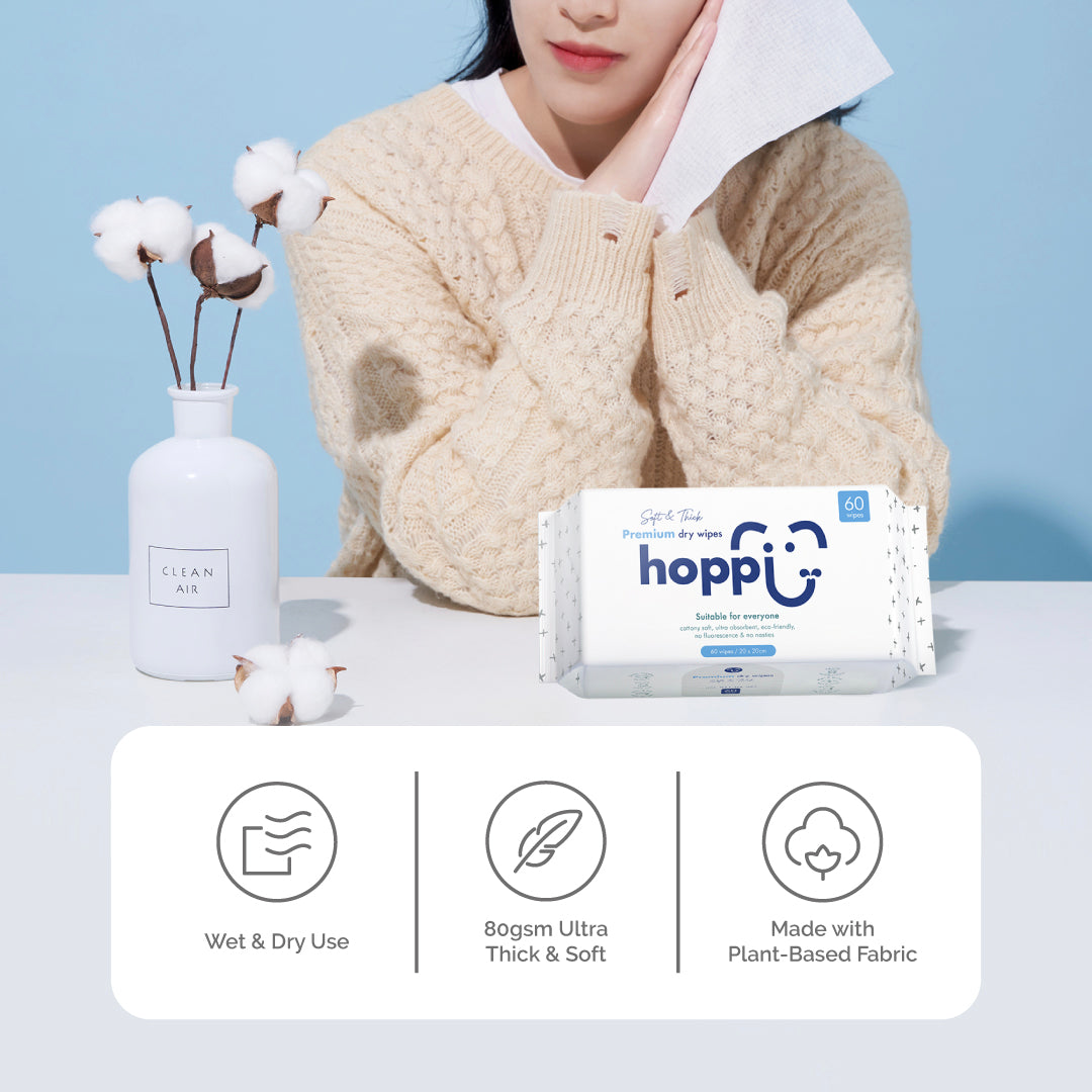Hoppi Premium Cleaning Dry Wipes - 60 Sheets (1 pack)